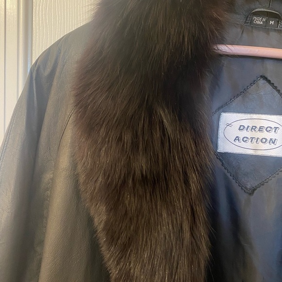 Direct Action Black Genuine Leather Trench with Fur Collar Size M - Picture 7 of 11